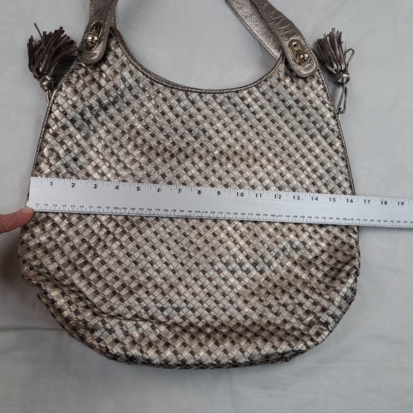 Elliott Lucca Hobo Bag Metallic Gold & Silver Braided Leather Purse - Picture 10 of 14